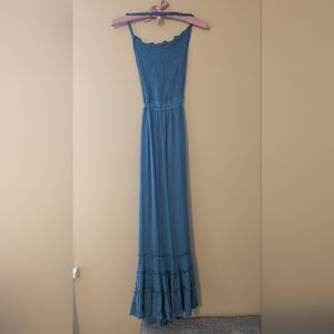 Blue Sleeveless Maxi Dress With Open Back